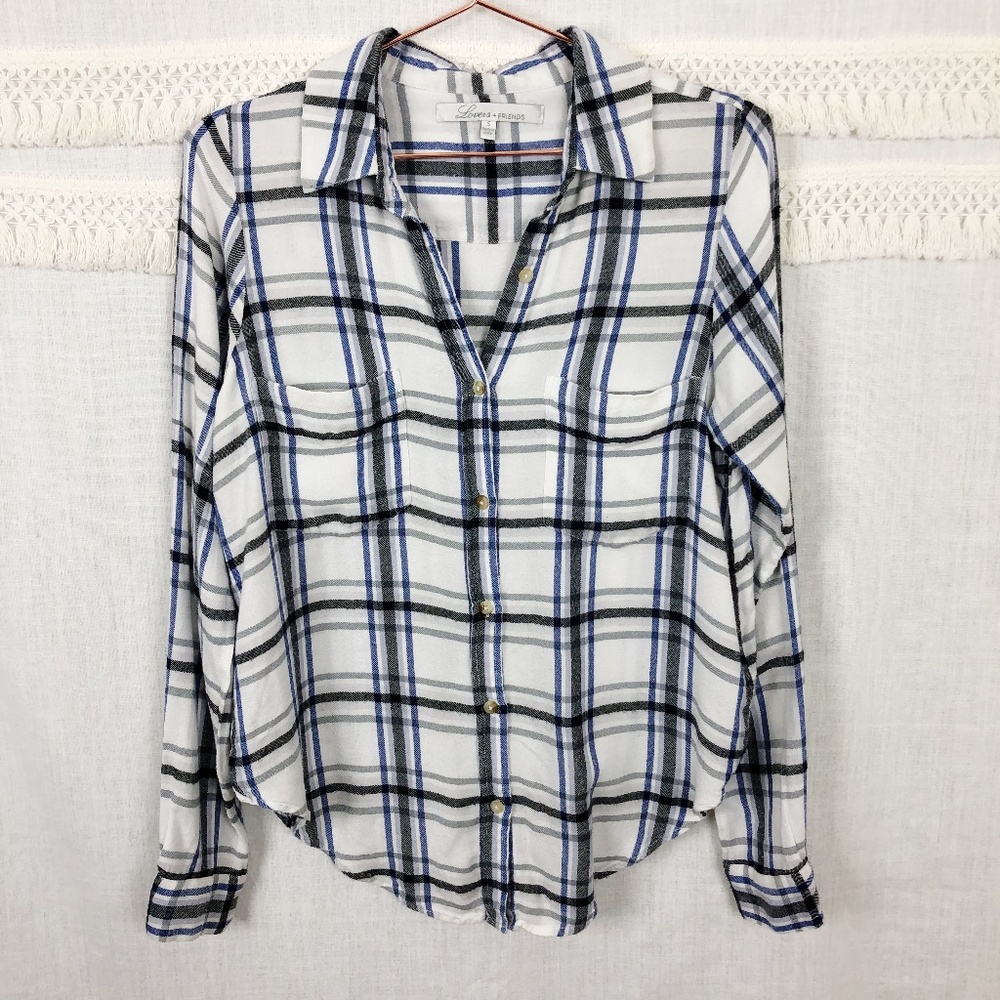 Lovers + Friends | White Blue & Black Flannel | S